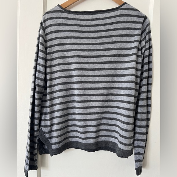 Eileen Fisher grey gray striped long sleeve organic cotton knit top tee sweater - Picture 9 of 10